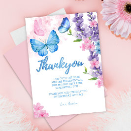 Niedlicher Blumenflatter auf Schmetterlingen Gebur Dankeskarte