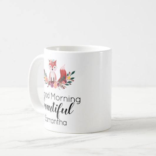 Niedlicher Blumenfox Guten Morgen schön Kaffeetasse (Vorderseite Links)