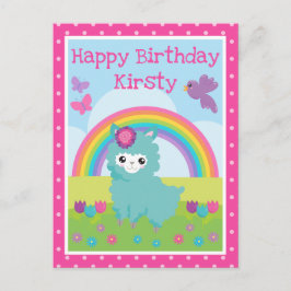 Niedlicher Blumenfrühling Aquamarin Llama & Rainbo Postkarte