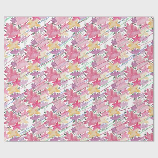 Niedlicher Blumenfrühling Land Thema Wasserfarbe K Geschenkpapier (Flach)