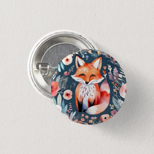 Niedlicher Blumenfuchs Button (Vorne & Hinten)
