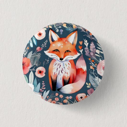 Niedlicher Blumenfuchs Button (Vorderseite)