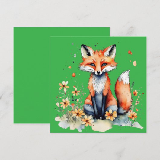 Niedlicher Blumenfuchs Einladung (Vorne/Hinten)