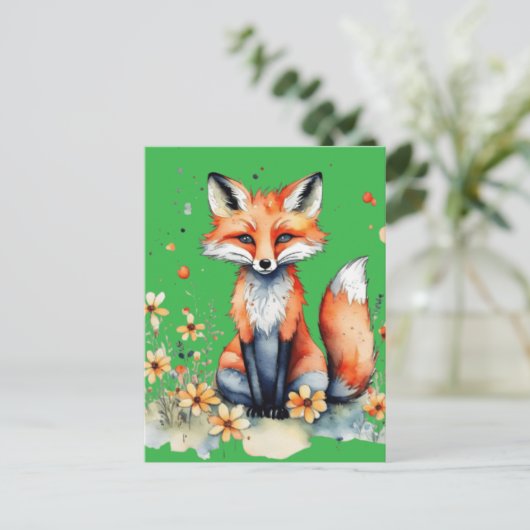 Niedlicher Blumenfuchs Postkarte (Stehend Vorderseite)