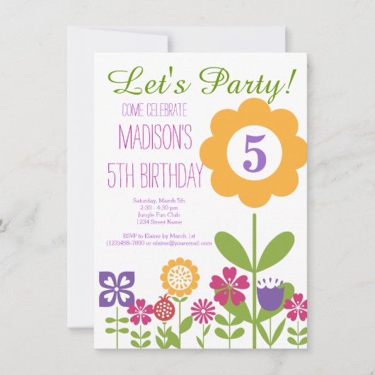 Niedlicher Blumengarten Geburtstagsparty Einladung (Vorderseite)