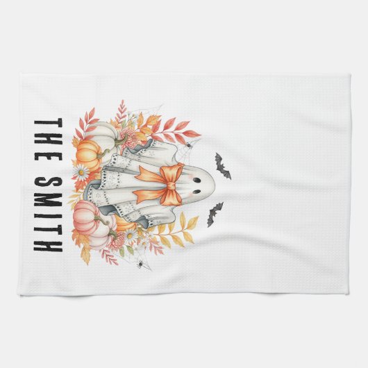 Niedlicher Blumengast|Spooky Sweet Fall Halloween Geschirrtuch (Horizontal)