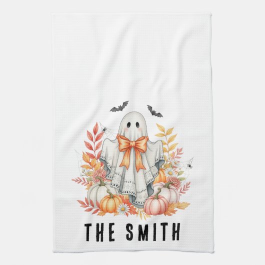 Niedlicher Blumengast|Spooky Sweet Fall Halloween Geschirrtuch (Vertikal)