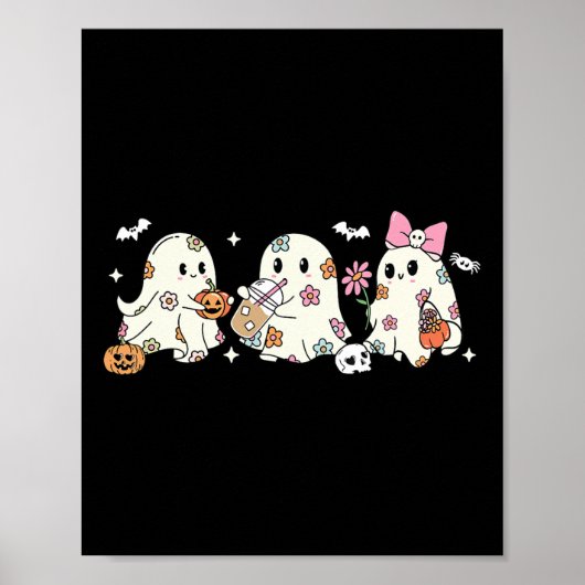 Niedlicher Blumengast Trinkkaffee Halloween-Geist Poster (Vorne)