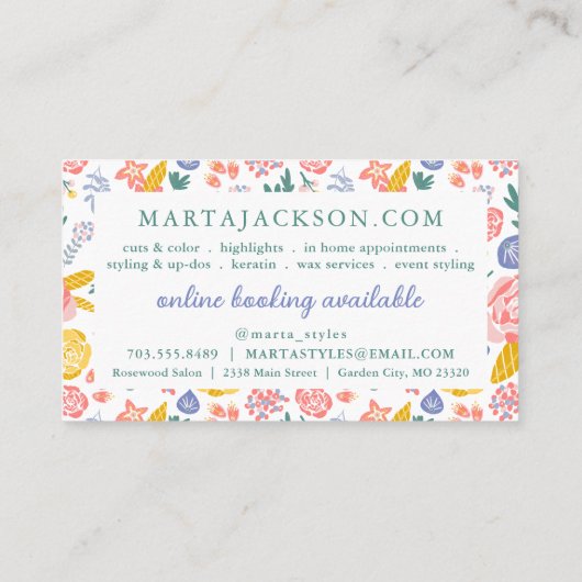 Niedlicher Blumenhaar Visitenkarte (Rückseite)