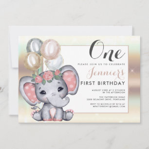Niedlicher Blumenjungen Elefant mit Balloons Einladung