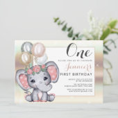 Niedlicher Blumenjungen Elefant mit Balloons Einladung (Stehend Vorderseite)