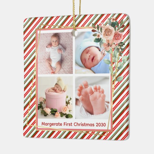niedlicher Blumenrahmen New Baby Personalisiert 4 Keramikornament (Links)