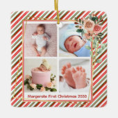 niedlicher Blumenrahmen New Baby Personalisiert 4 Keramikornament (Vorderseite)