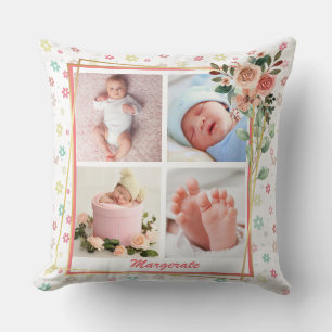 niedlicher Blumenrahmen New Baby Personalisiert 4  Kissen
