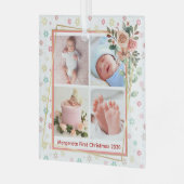 niedlicher Blumenrahmen New Baby Personalisiert 4 Ornament Aus Glas (Vorderseite links)