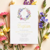 Niedlicher Blumenreath Religiöse Taufe Folieneinladung