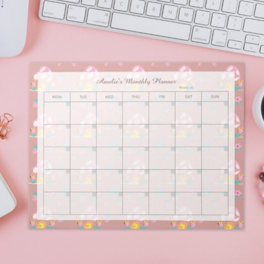 Niedlicher Blumenrosa Pilzsaal Monatsname Name Notizblock