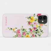 Niedlicher Blumenrot Rosa Aquarellname Blume Case-Mate iPhone Hülle (Rückseite (Horizontal))