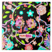 Niedlicher Blumenschädel Fliese (Vorderseite)