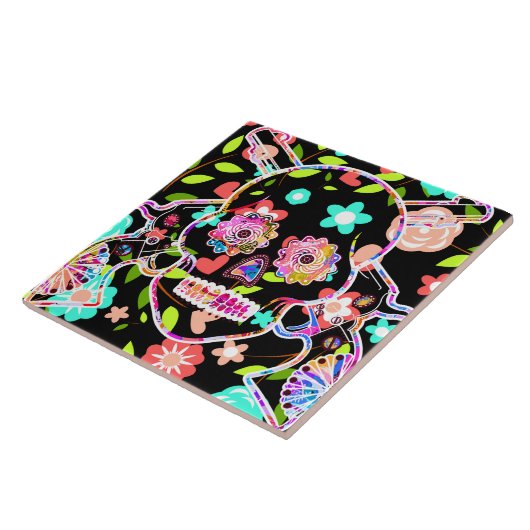 Niedlicher Blumenschädel Fliese (Seite)