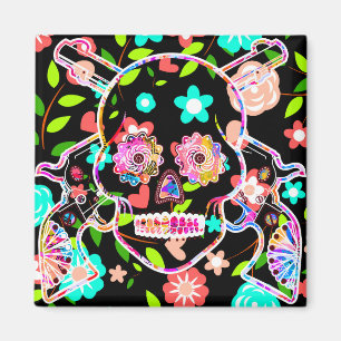 Niedlicher Blumenschädel Magnet