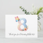 Niedlicher Blumenschmetterling Achte Geburtstag Vi Dankeskarte (Stehend Vorderseite)