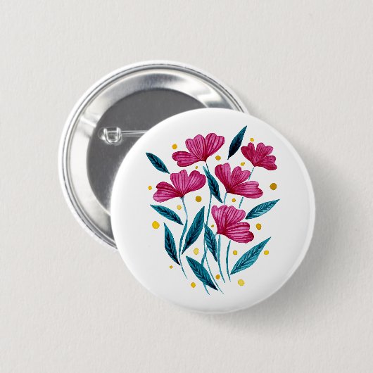 Niedlicher Blumenstrauß - Magenta und aquamarin Button (Vorne & Hinten)