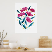 Niedlicher Blumenstrauß - Magenta und aquamarin Poster (Küche)