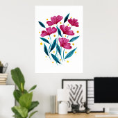 Niedlicher Blumenstrauß - Magenta und aquamarin Poster (Heimbüro)