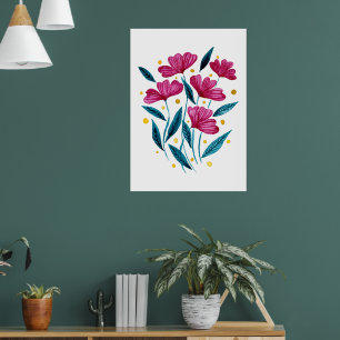 Niedlicher Blumenstrauß - Magenta und aquamarin Poster