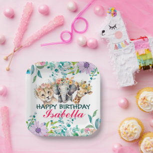Niedlicher Blumenzoo-Dschungel Tiere Geburtstag Wi Pappteller