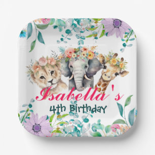Niedlicher Blumenzoo-Dschungel Tiere Geburtstag Wi Pappteller