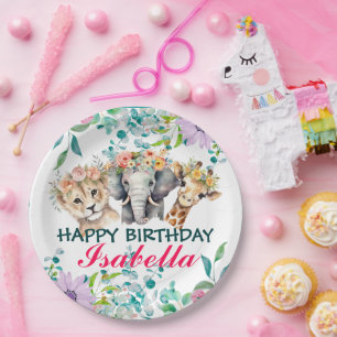 Niedlicher Blumenzoo-Dschungel Tiere Geburtstag Wi Pappteller