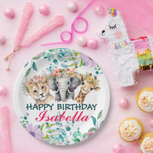 Niedlicher Blumenzoo-Dschungel Tiere Geburtstag Wi Pappteller (Party)