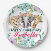 Niedlicher Blumenzoo-Dschungel Tiere Geburtstag Wi Pappteller (Vorderseite)