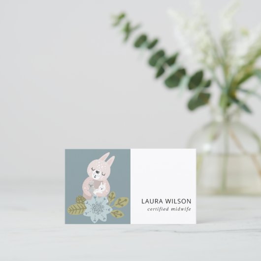 NIEDLICHER BLUSBLAUE SCANDI BLLORAL BEAR BABY MIDW VISITENKARTE (Stehend Vorderseite)