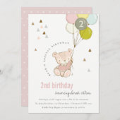 Niedlicher Blush Bären Ballon jedes Alter Geburtst Dankeskarte (Vorne/Hinten)