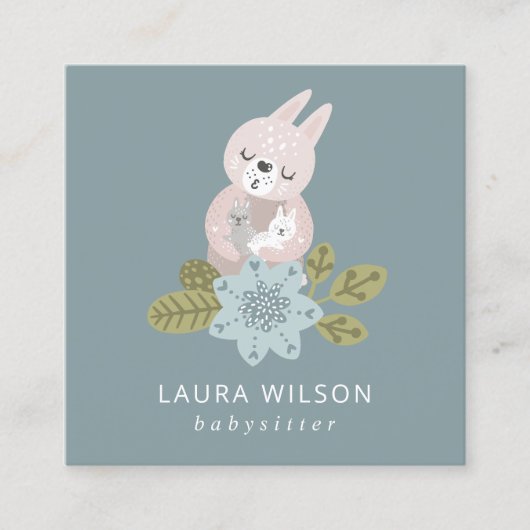 NIEDLICHER BLUSH BLAUE SCANDI FLORAL BEAR HUG BABY QUADRATISCHE VISITENKARTE (Vorderseite)