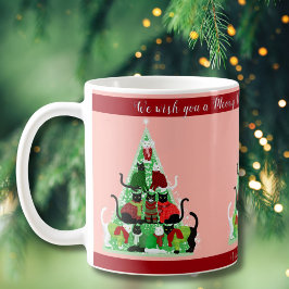Niedlicher Blush und Grüne Katze Weihnachtsbaum na Tasse