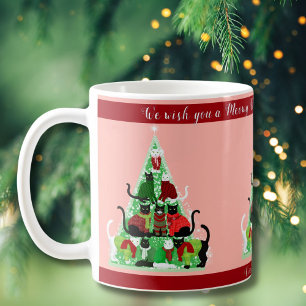 Niedlicher Blush und Grüne Katze Weihnachtsbaum na Tasse