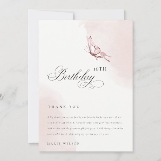 Niedlicher Blush Wasserfarbenschmetterling jeden G Dankeskarte (Vorderseite)