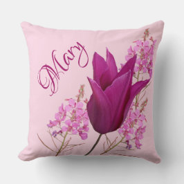 Niedlicher Blütenname Mary pink tulip boho Kissen