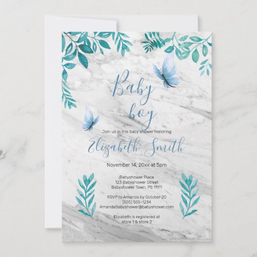 niedlicher Blütenschmetterling aus Marmor Einladung (Vorderseite)