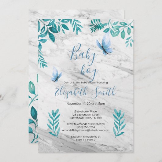 niedlicher Blütenschmetterling aus Marmor Einladung (Vorne/Hinten)