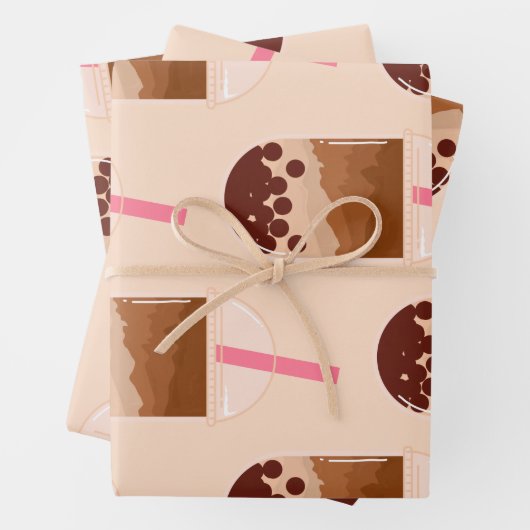 Niedlicher Boba Bubble Tee Geschenkpapier Set (Beispiel)