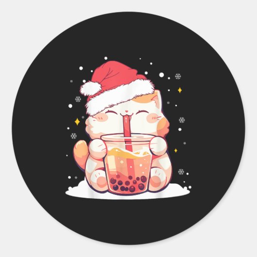 Niedlicher Boba Milk Bubble Tee Weihnachten Weihna Runder Aufkleber (Vorderseite)