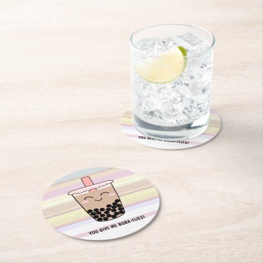 Niedlicher Boba Milk Tee Pub Runder Pappuntersetzer (Vor Ort)