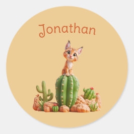 Niedlicher Bobcat auf Kakteen Runder Aufkleber