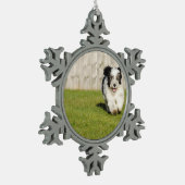 Niedlicher Bobtail Schäferhund Schneeflocken Zinn-Ornament (Links)
