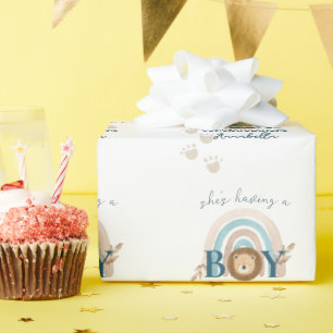 Niedlicher Boho-Baby-Junge Löwenjunge Pfotenabdrüc Geschenkpapier